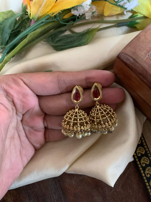 Classic jhumkas - Maroon / Red