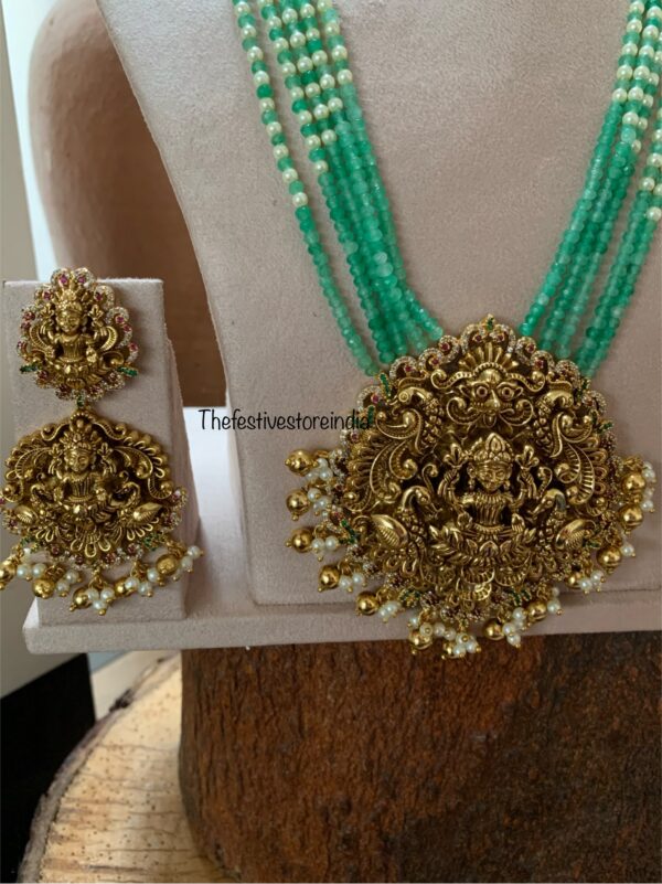 Green beads bridal lakshmi haaram set