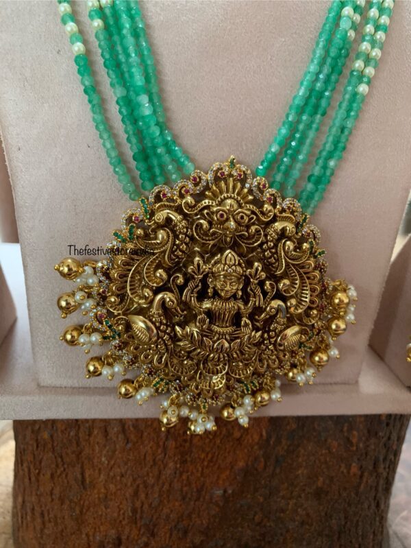 Green beads bridal lakshmi haaram set
