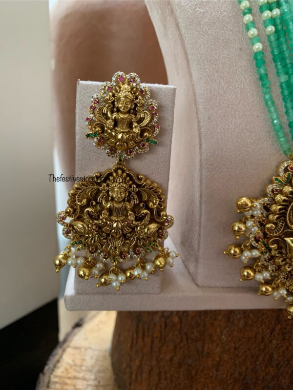 Green beads bridal lakshmi haaram set