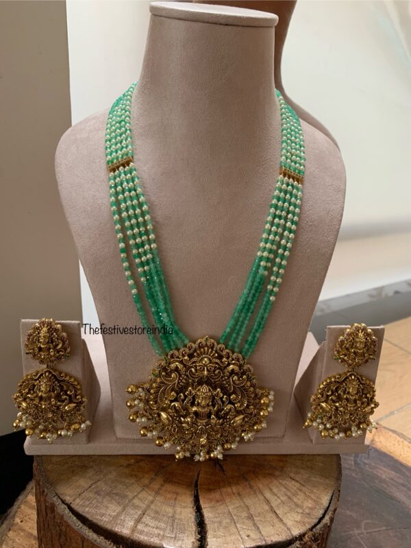 Green beads bridal lakshmi haaram set