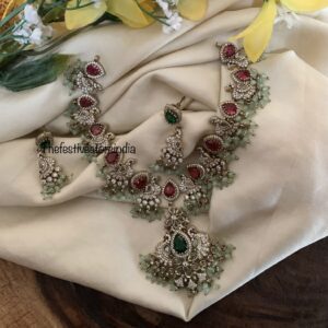 Victorian mint drop and ruby stone necklace set