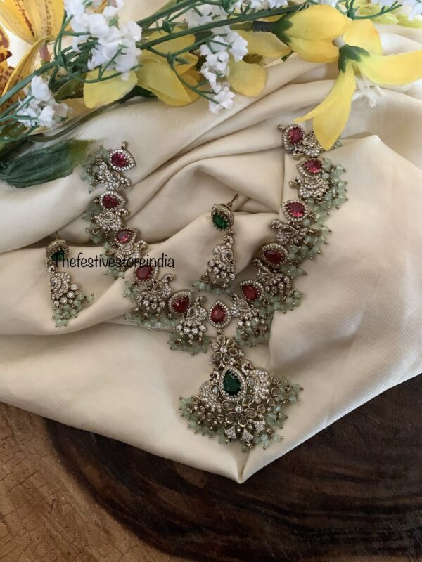Victorian mint drop and ruby stone necklace set