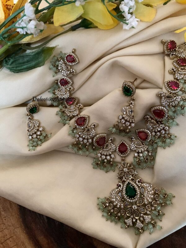 Victorian mint drop and ruby stone necklace set