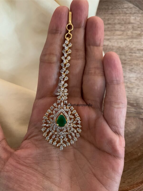 Gold polish diamonds maangtikka - Emerald stone