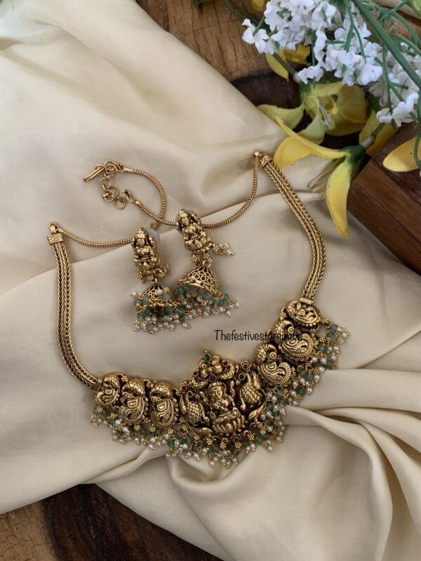 Green beads bridal lakshmi necklace set