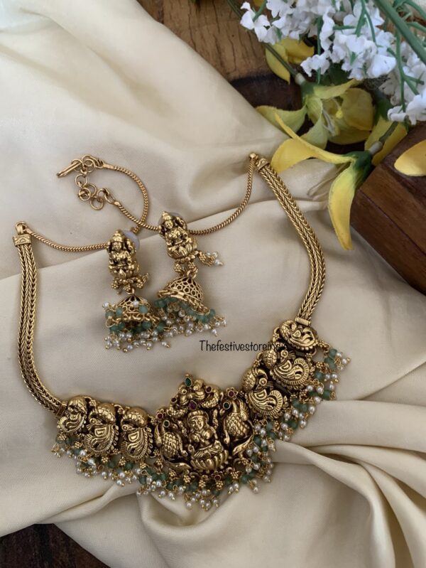 Green beads bridal lakshmi necklace set