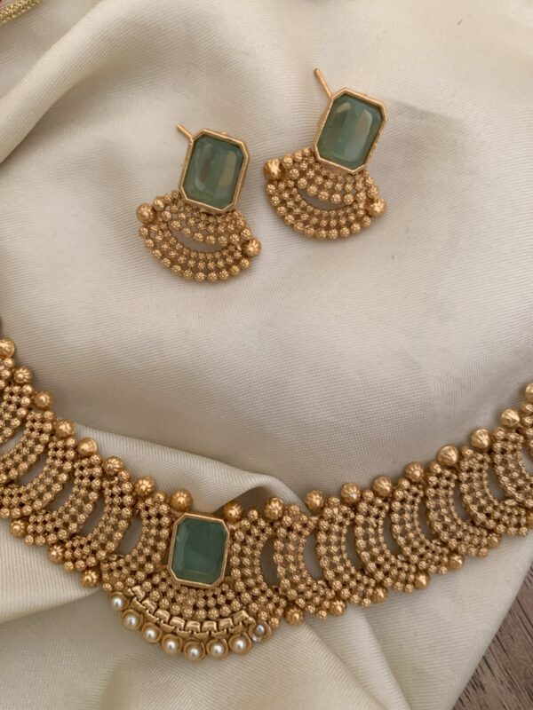 Knit necklace set - Mint stone