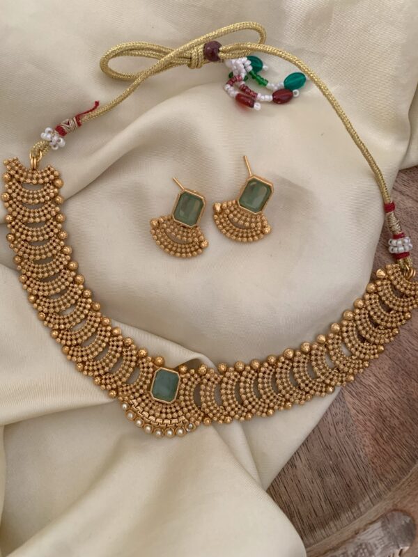 Knit necklace set - Mint stone