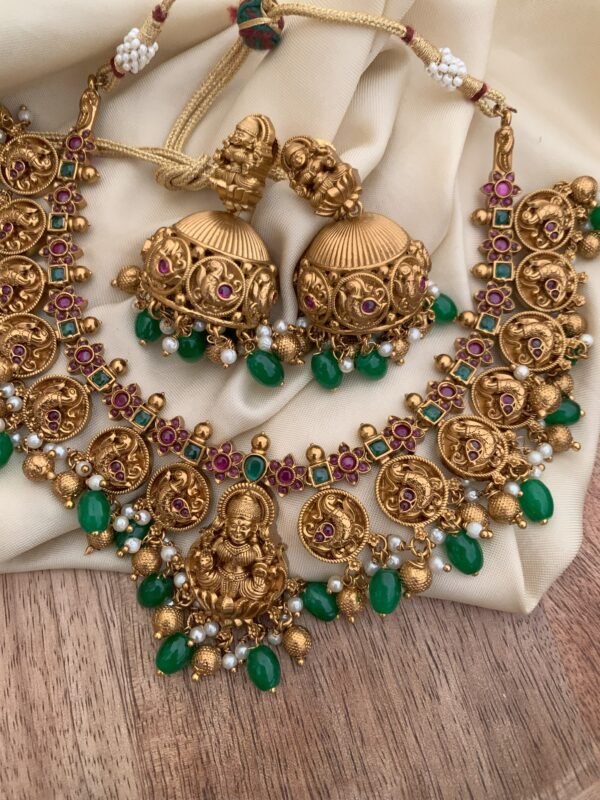 Antique polish lakshmi green beads necklace set