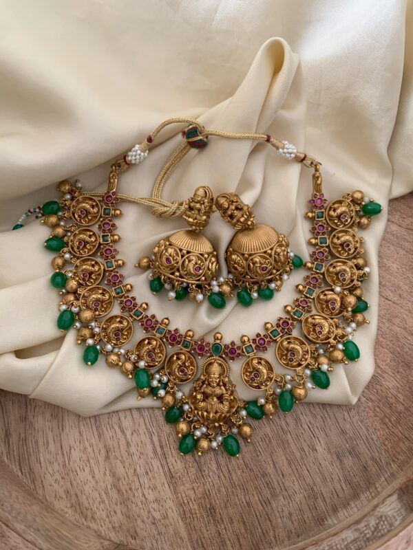 Antique polish lakshmi green beads necklace set