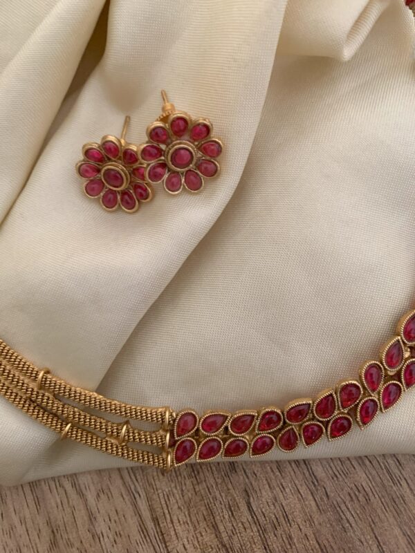 Half leafy necklace set - Red