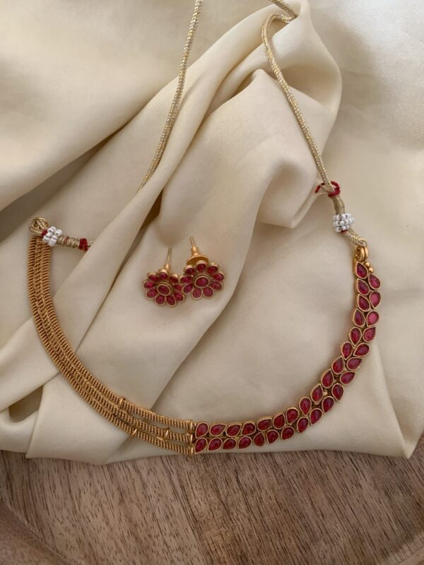 Half leafy necklace set - Red