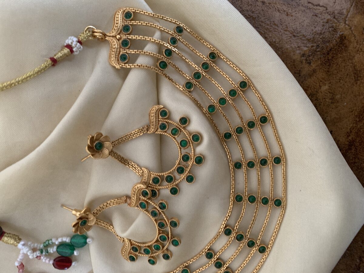 Green layers chandbali necklace set