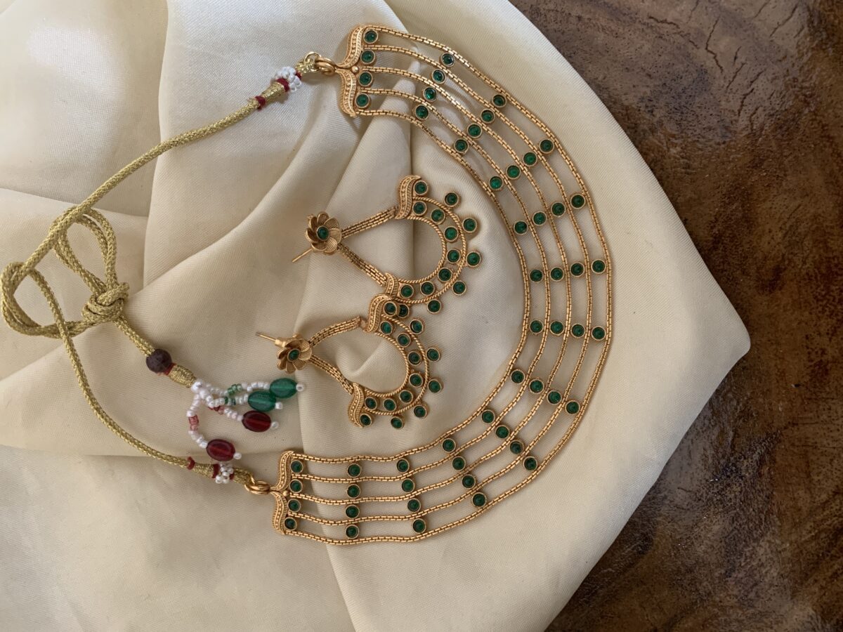 Green layers chandbali necklace set