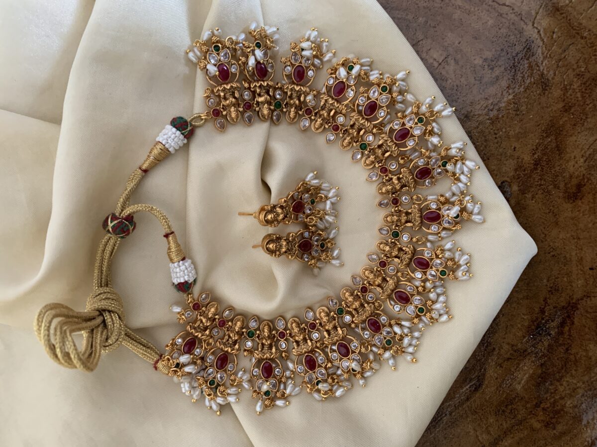 Matte lakshmi rice pearls necklace set