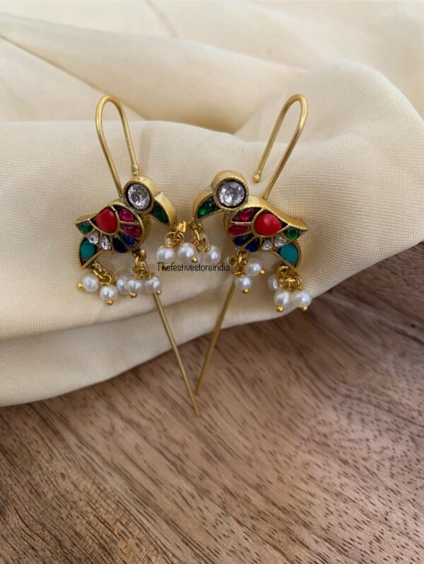 Jadau parrot multi colour earcuff (Set of 2) with pearl drop