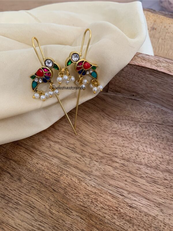 Jadau parrot multi colour earcuff (Set of 2) with pearl drop