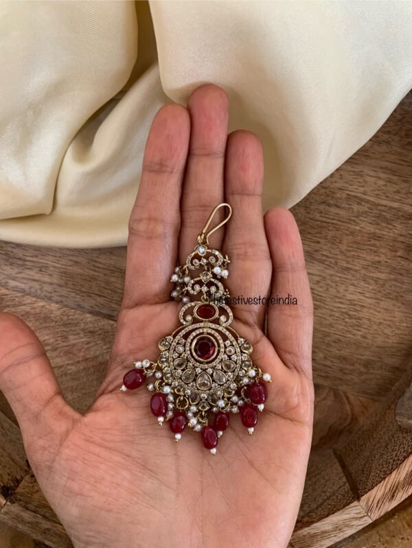 Victorian Maroon drops maangtikka