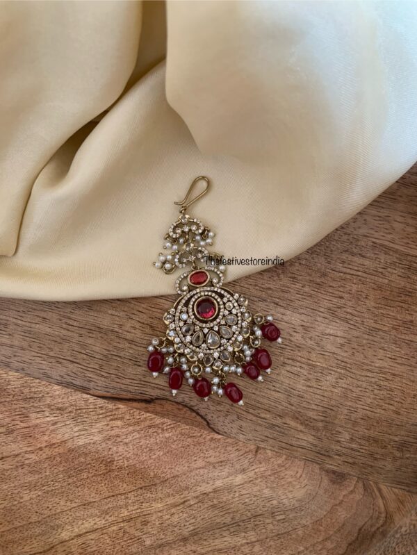 Victorian Maroon drops maangtikka