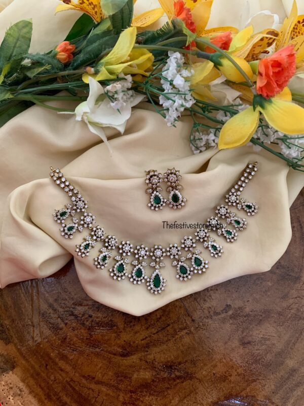 Floral victorian diamond emerald set