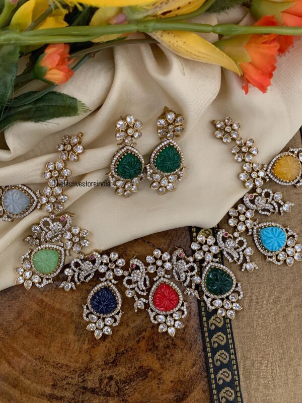 Pattern multi colour stone bridal set
