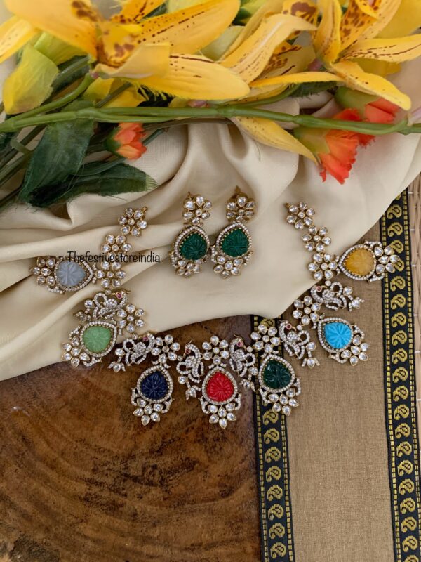 Pattern multi colour stone bridal set