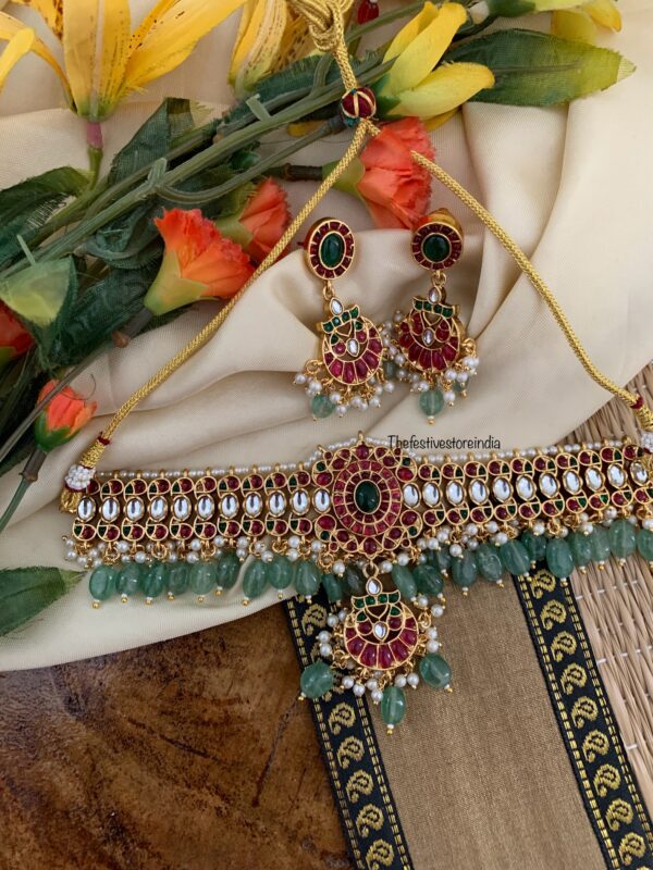 Bridal green beads choker set