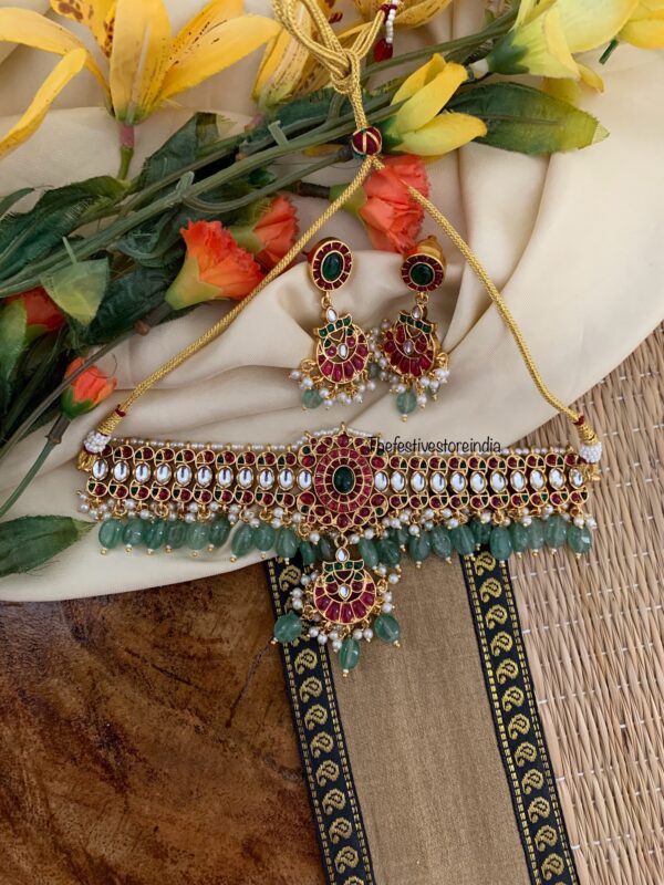 Bridal green beads choker set