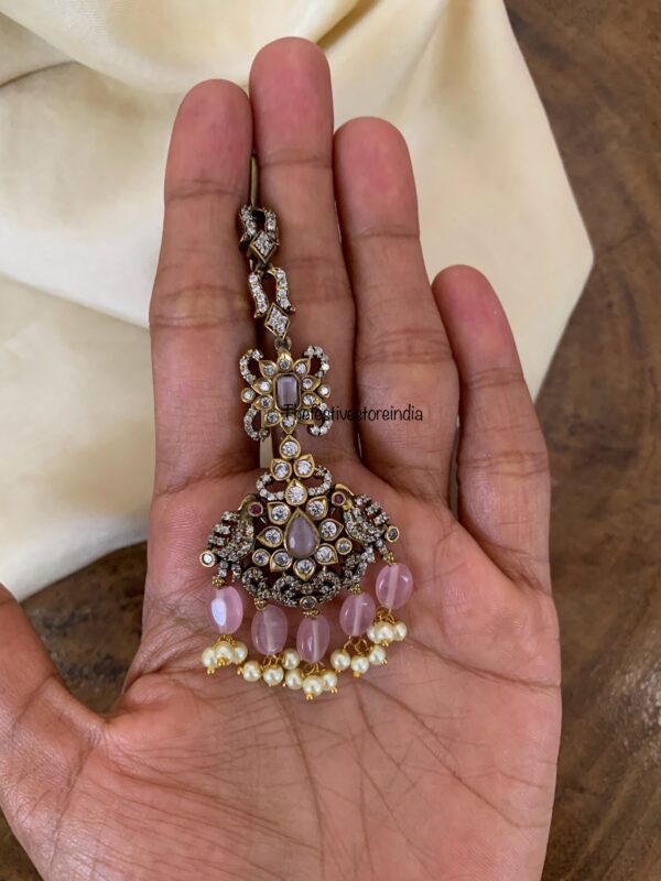 Pink drops victorian maangtikka