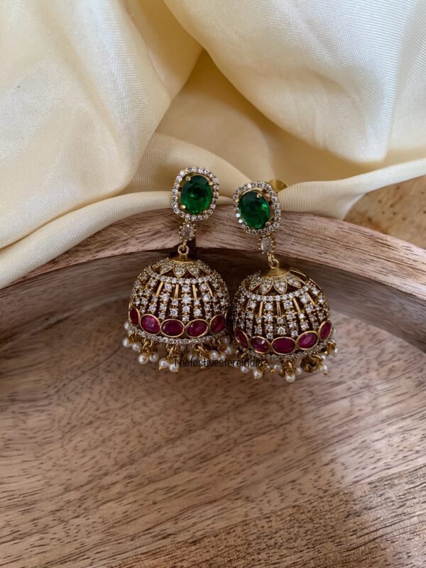 AD red green Bridal jhumkas