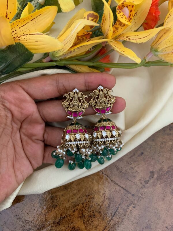 Bridal lakshmi green beads jhumkas