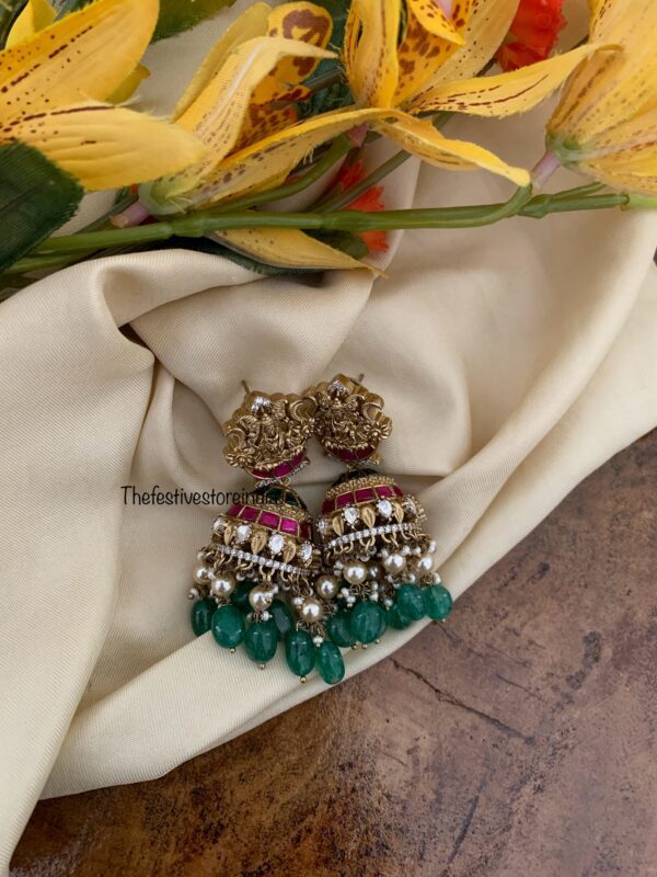 Bridal lakshmi green beads jhumkas