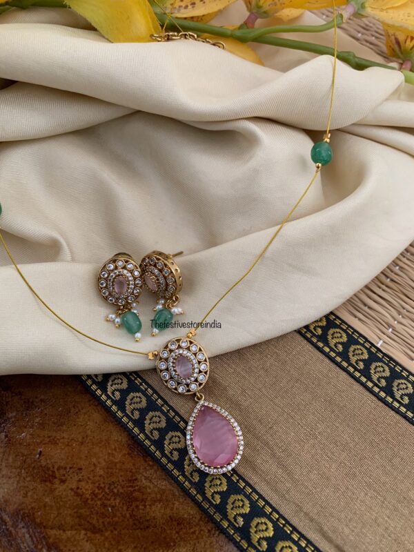 Pink pendant chain set - 44cms