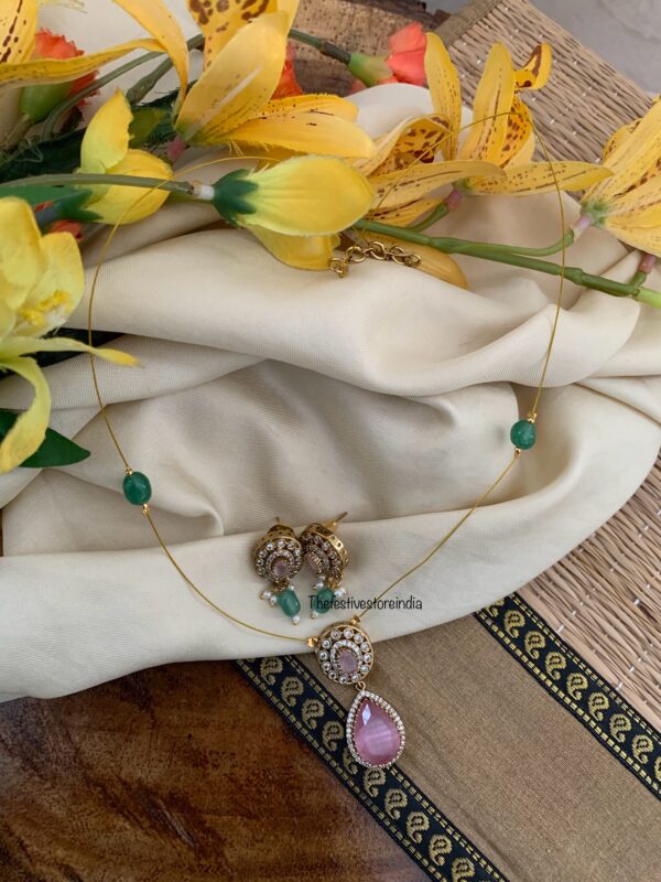 Pink pendant chain set - 44cms