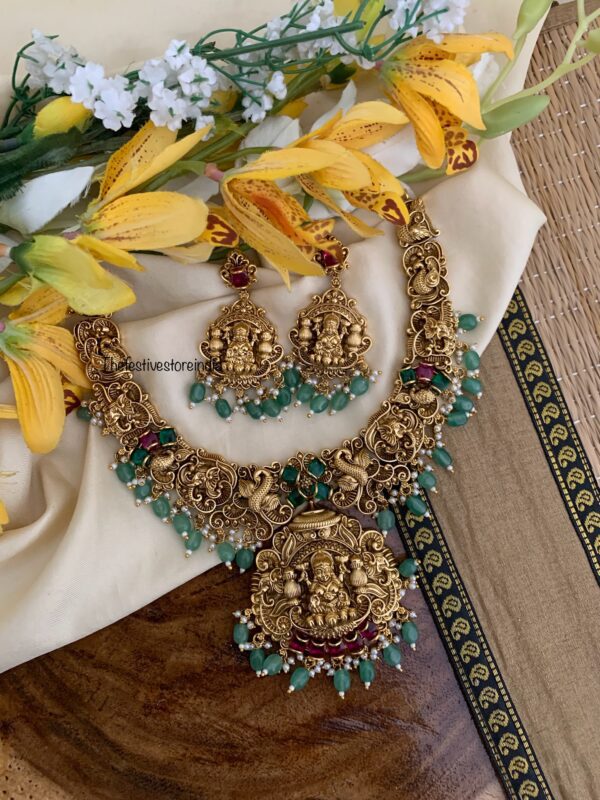 Grand bridal Lakshmi green drops necklace set