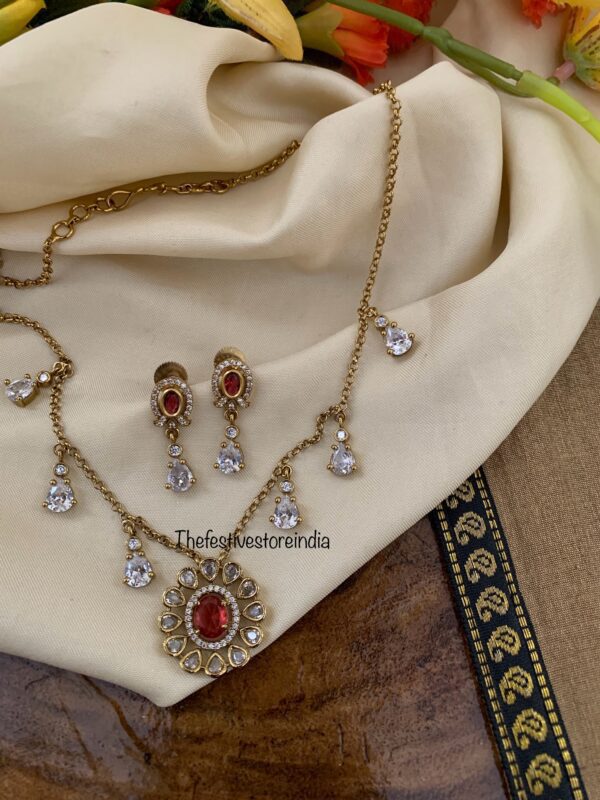 44cms droplets chain set - Red / Maroon
