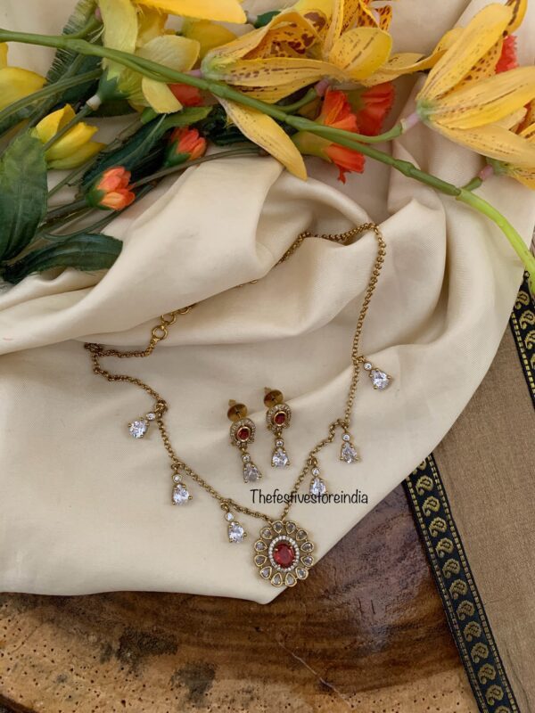 44cms droplets chain set - Red / Maroon