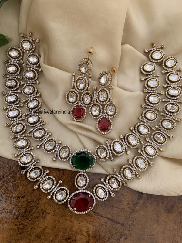 2 layer Bridal red green stone necklace set | Ruby | Emerald