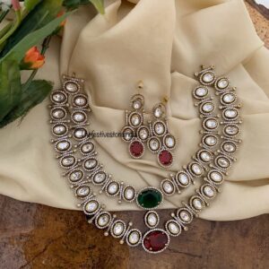 2 layer Bridal red green stone necklace set | Ruby | Emerald
