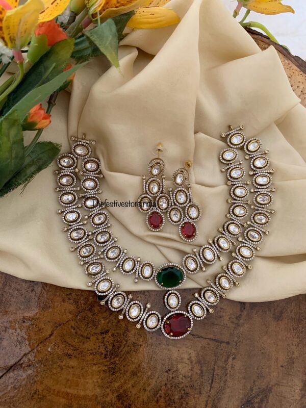 2 layer Bridal red green stone necklace set | Ruby | Emerald