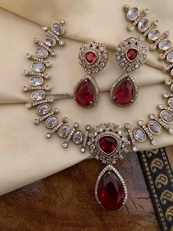 Ruby drop pendant Victorian spike necklace set