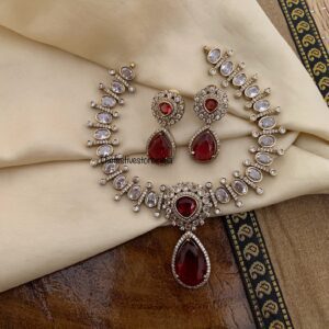 Ruby drop pendant Victorian spike necklace set