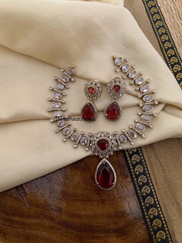 Ruby drop pendant Victorian spike necklace set