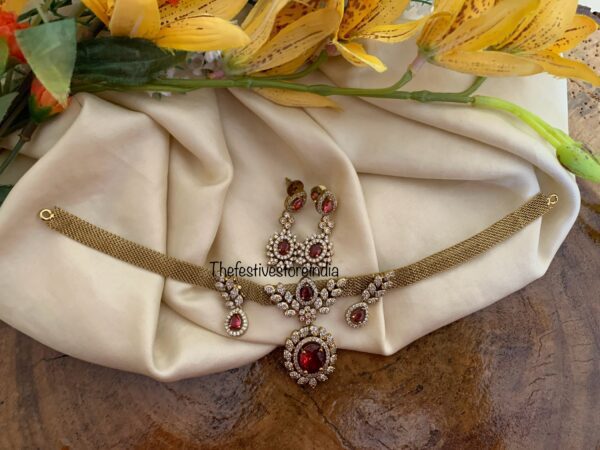 Budgeted Victorian pendant choker set - Ruby