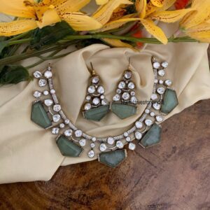 Unique moissanite mint stone necklace set