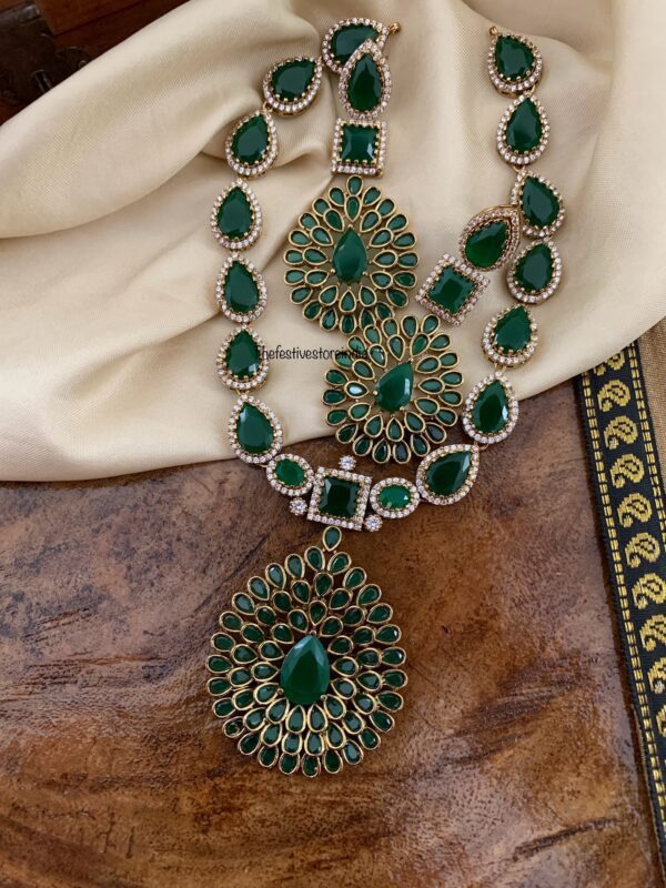 All Green emeralds Jyothika necklace set