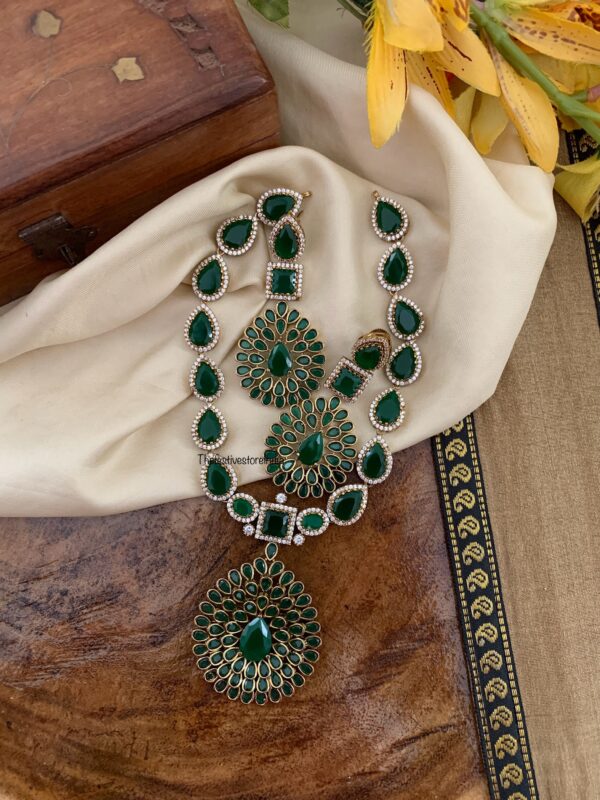 All Green emeralds Jyothika necklace set