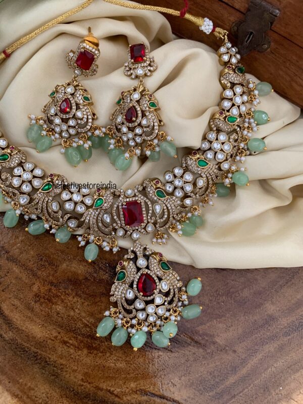 Heavy mint drops Bridal Victorian necklace set