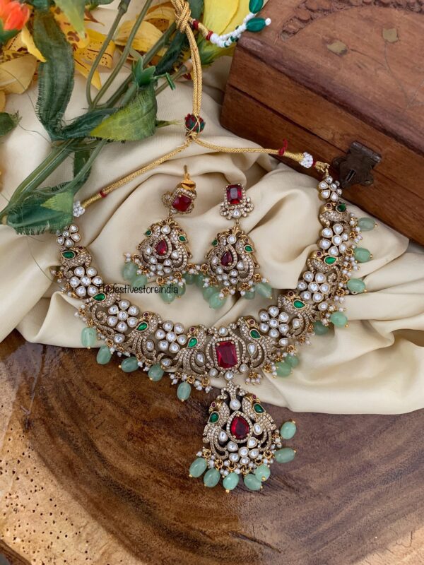 Heavy mint drops Bridal Victorian necklace set